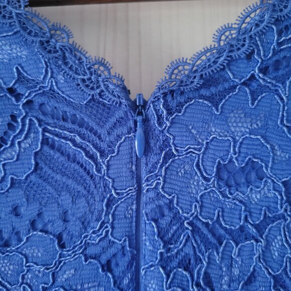 Ann Taylor Blue All-Over-Lace A-Line Dress, 6, Sleeveless, Midi Length, Wedding - Picture 4 of 9